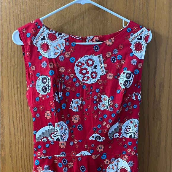 Hot vibrant Day of the Dead sleeveless waist tie dress size XL extra large - Picture 3 of 7